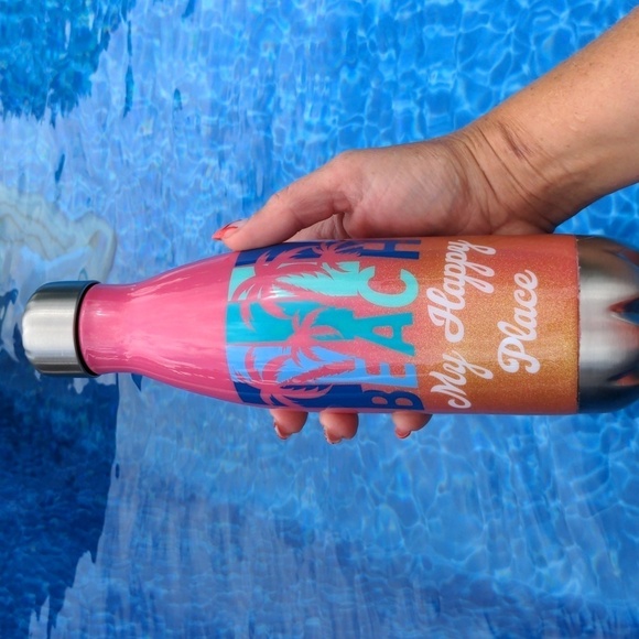 EPOXY Tropical Beach WATER BOTTLE 🏝 Handmade Epoxy Resin MY happy PLACE - Picture 1 of 11